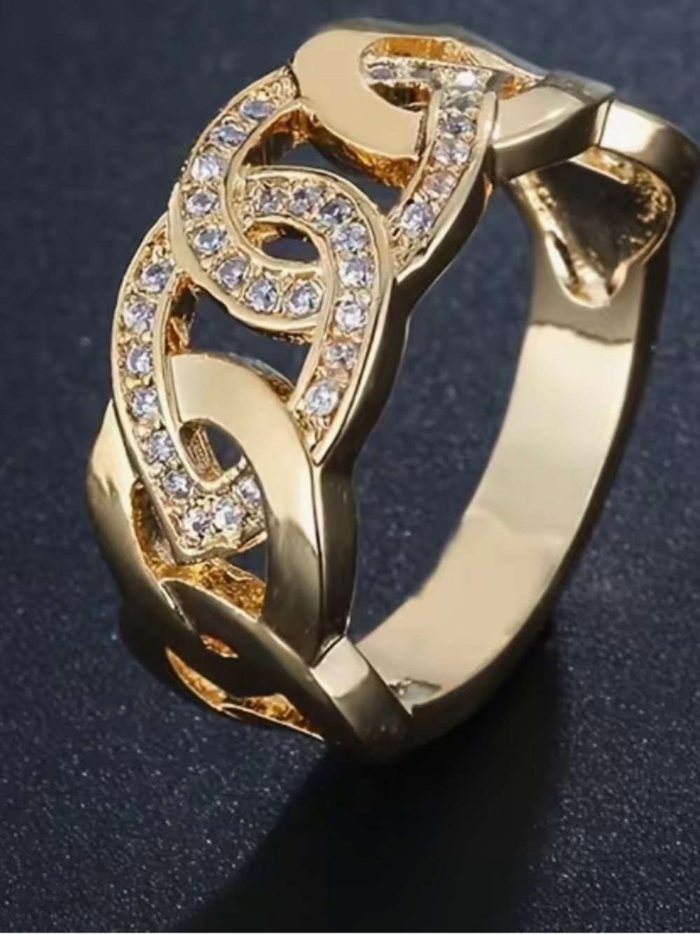 Gold Link Crystal Accent Ring